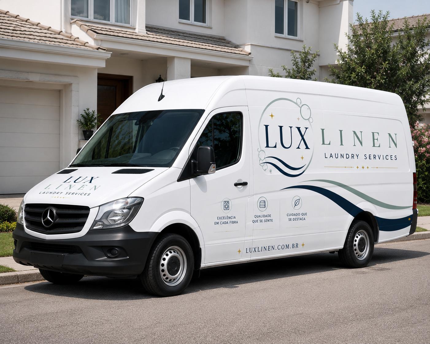 Lux Linen branded delivery van